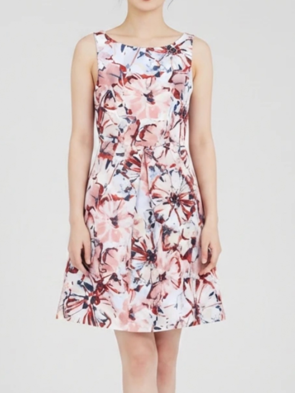 Ann Taylor Loft Petites Red & White Floral Sleeveless Fit and Flare Mini Dress - Picture 1 of 6